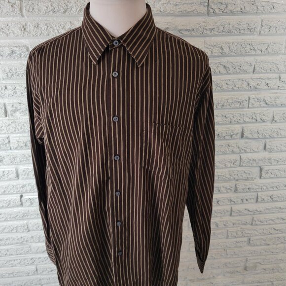 Haggar Mens Shirt XXL Long Sleeve Brown Tan Stripe No Iron Lightweight STR46E - Picture 3 of 9